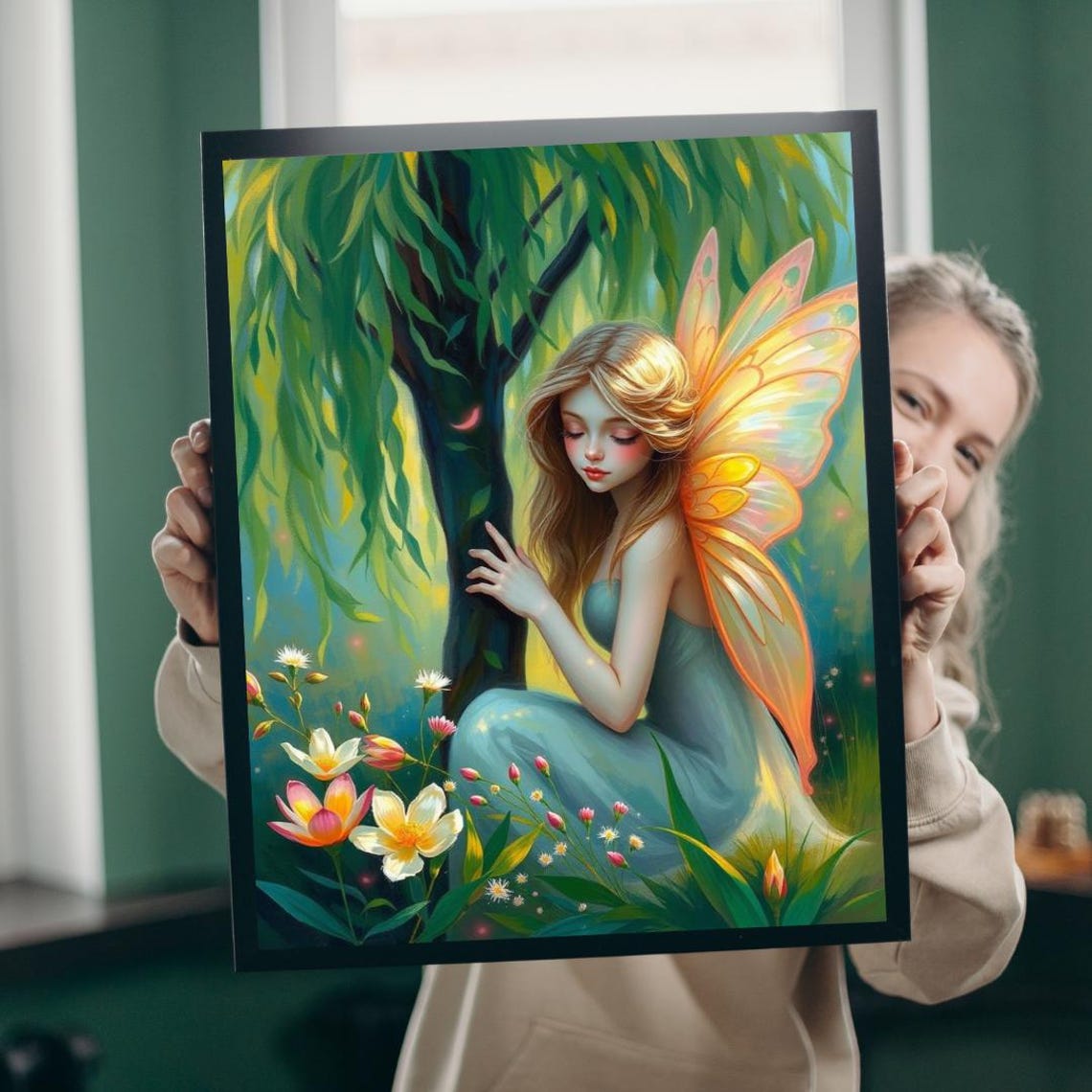 Fairy Under Willow Jigsaw Puzzle Enchanting Spring Garden Scene