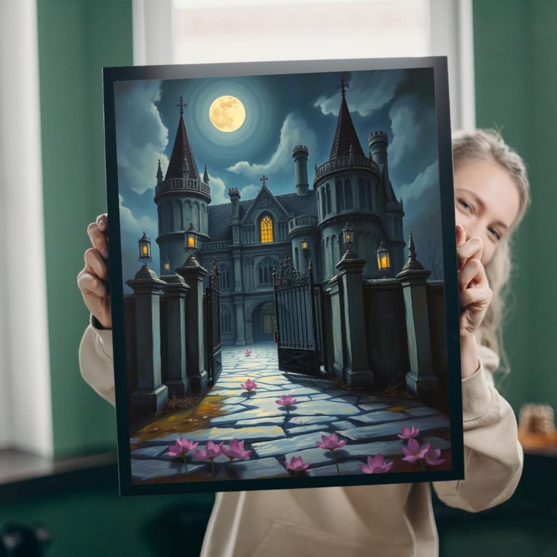 Gothic Mansion Puzzle Moonlit Haunted House Art 1101014 Piece