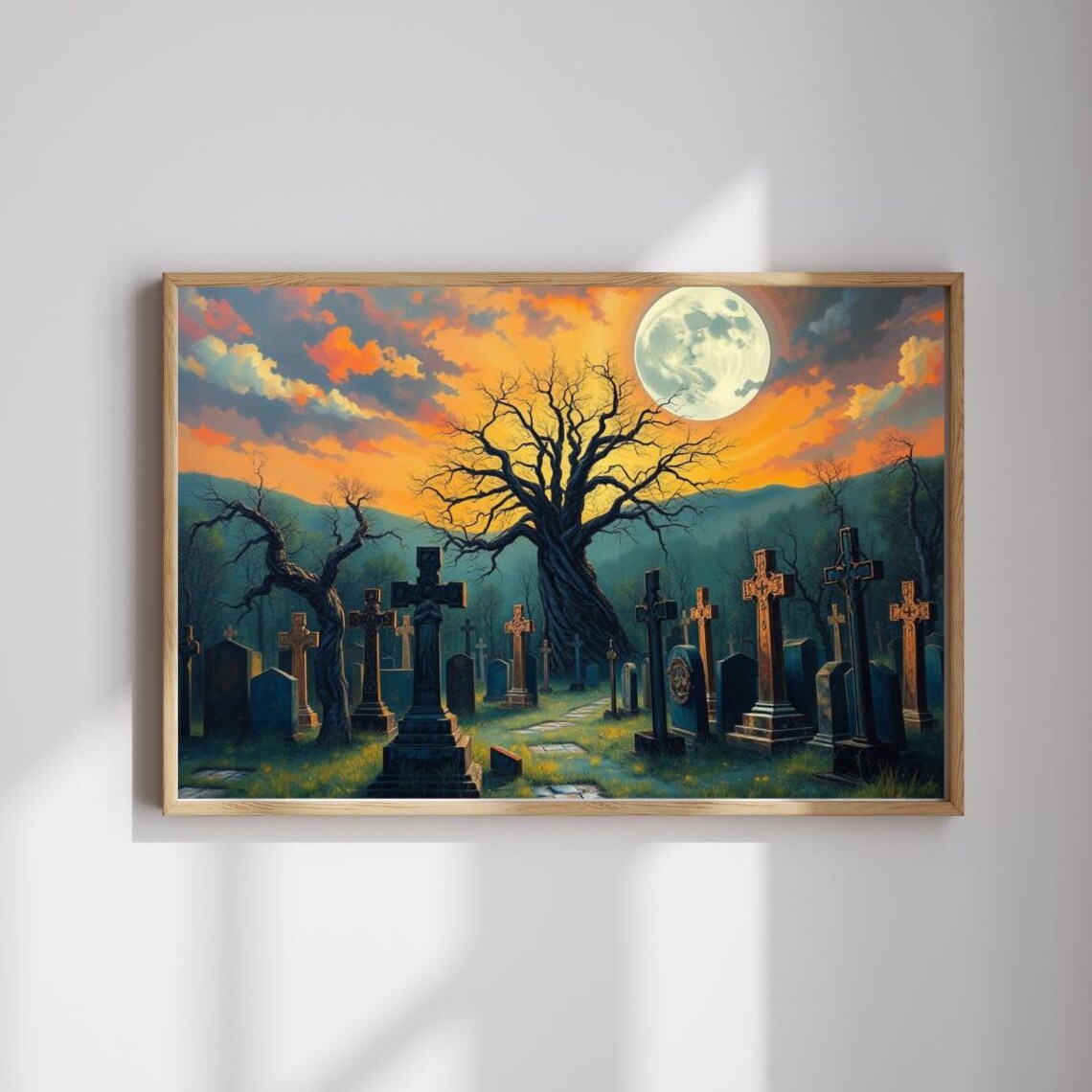 Moonlit Crosses Jigsaw Puzzle Abandoned Cemetery Gothic Art Print Landscape Spooky Graveyard Lover Dark Fantasy