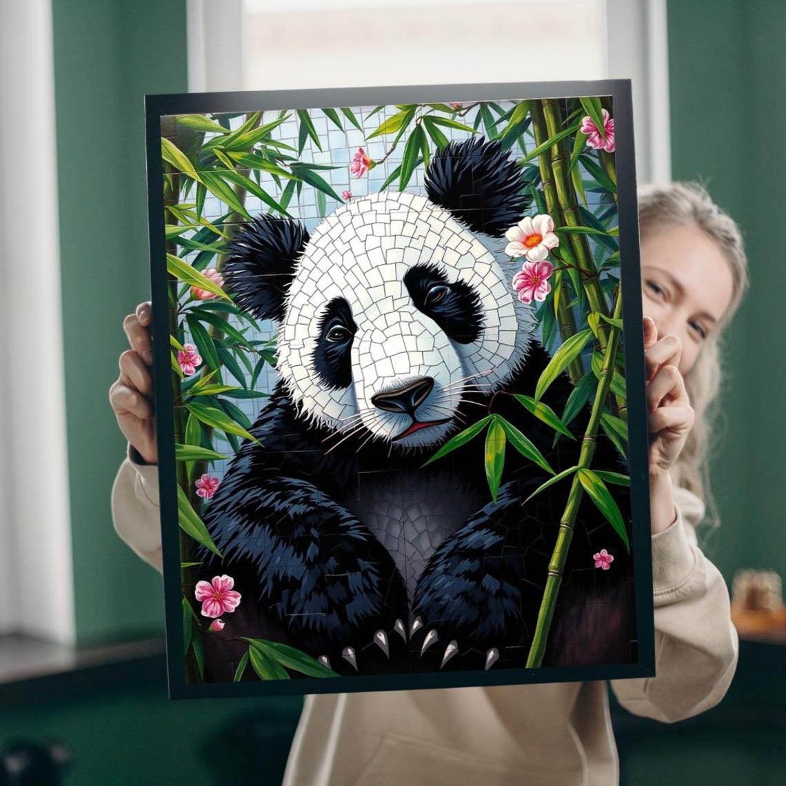 Panda Mosaic Jigsaw Puzzle Black And White With Bamboo