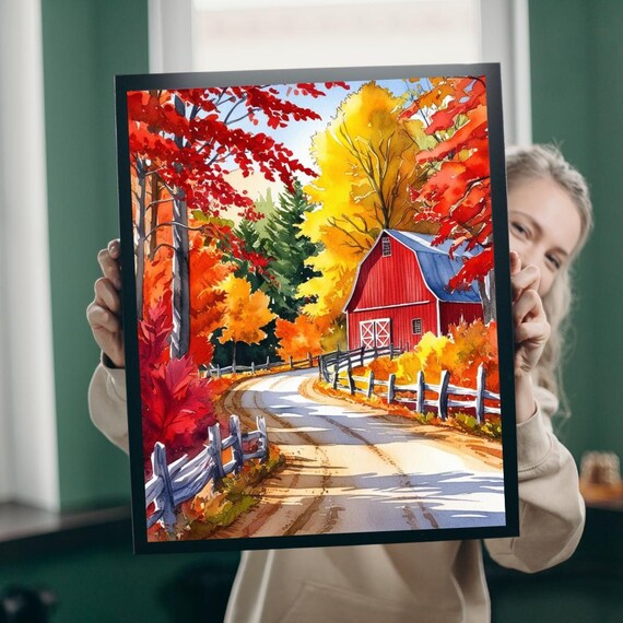 New England Fall Foliage Red Barn Scenic Autumn Landscape Poster
