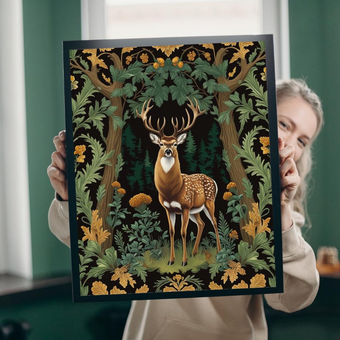 Vintage Deer Jigsaw Puzzle William Morris Floral Animal Game