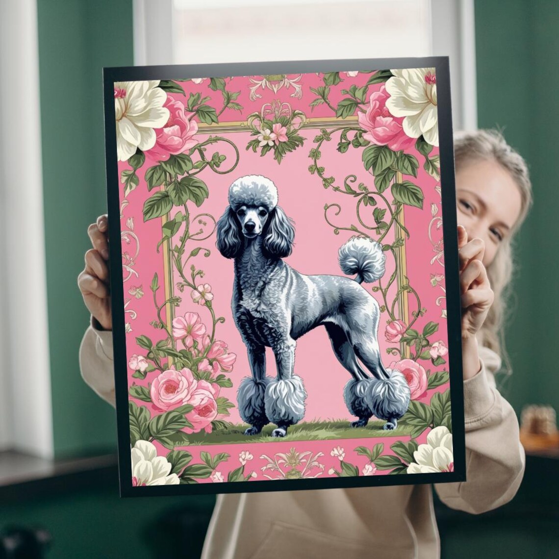 Vintage Poodle Art Print, William Morris Floral Design