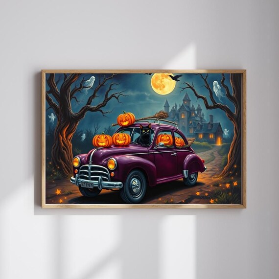 Halloween Vintage Car Puzzle Cats Ghosts Pumpkins Family Game Night