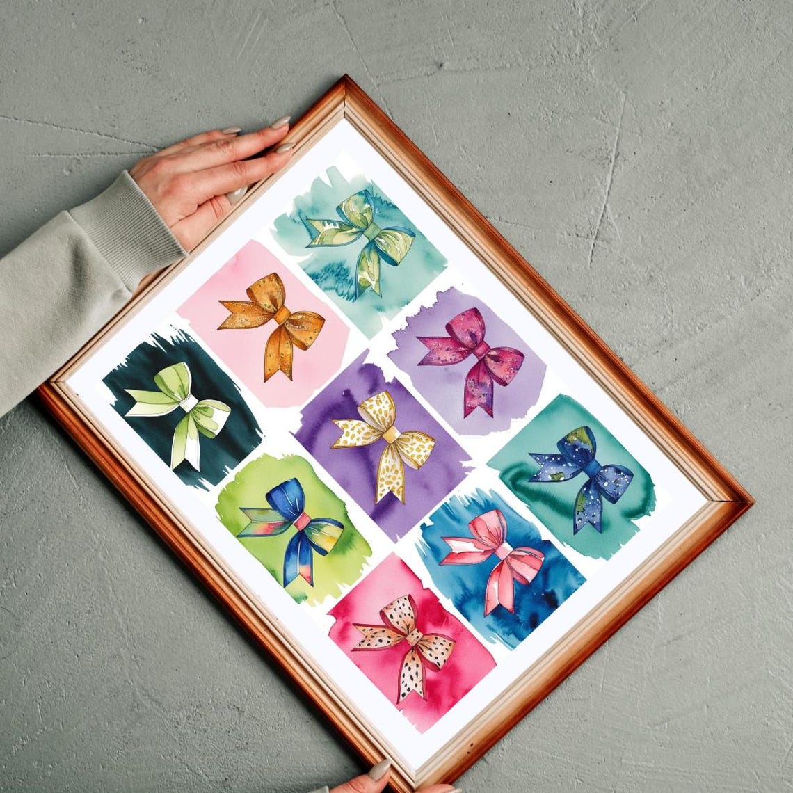 Coquette Ribbon Bows Watercolor Collage Nine Panel Art Poster