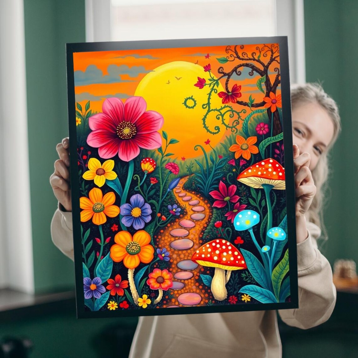 Botanical Garden Jigsaw Puzzle Whimsical Flowers Vines Mushrooms