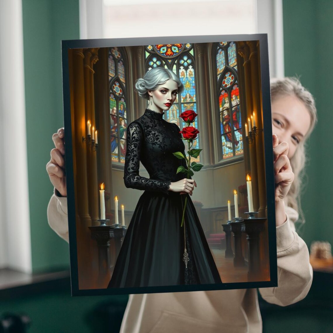 Gothic Woman Portrait Art Print, Dark Fantasy