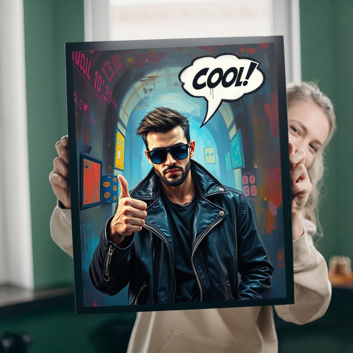 Cool Man Sunglasses Comic Speech Bubble Pop Art Portrait Poster
