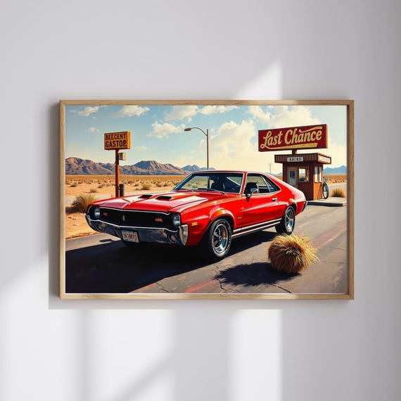 1969 Amc Amx Puzzle Classic Red Car Desert Gas Station