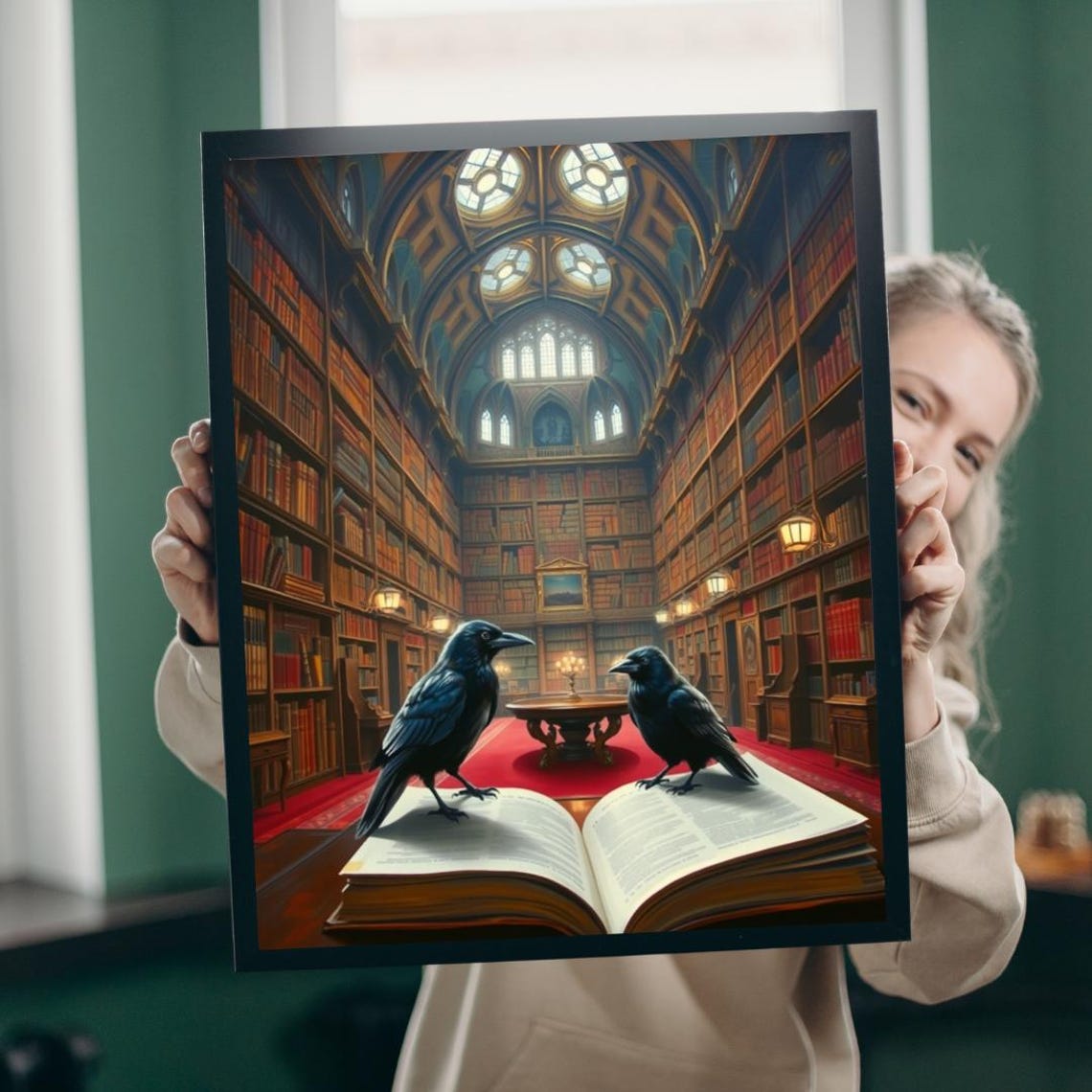 Mystical Library Ravens Poster Print