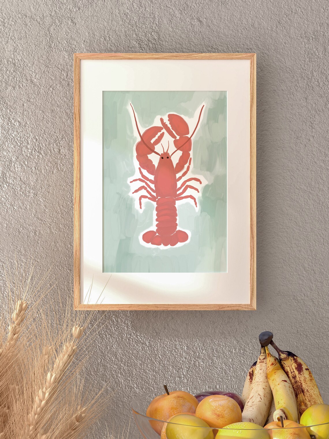 Red Lobster Cute Seafood Illustration Sage Green Beach Poster - Image 5