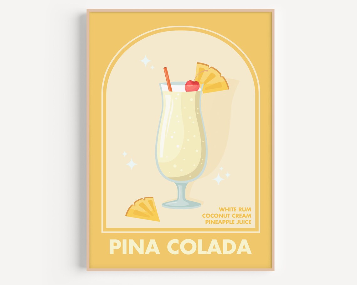 Pina Colada Cocktail Print, Mid-Century Kitchen Art