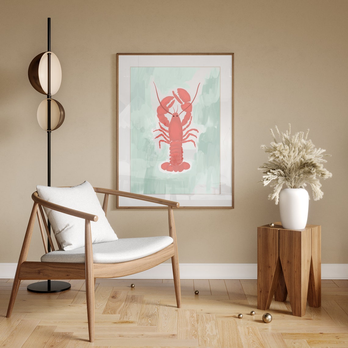 Red Lobster Cute Seafood Illustration Sage Green Beach Poster - Image 4