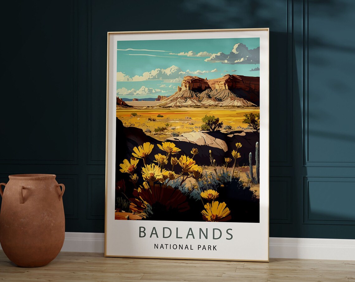 Badlands National Park Desert Wildflowers Buttes Travel Poster