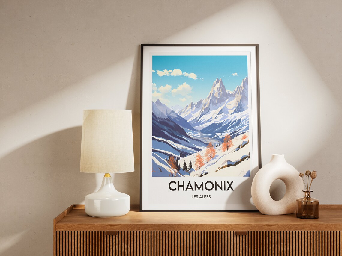 Chamonix French Alps Mont Blanc Snowy Peaks Autumn Travel Poster - Image 2