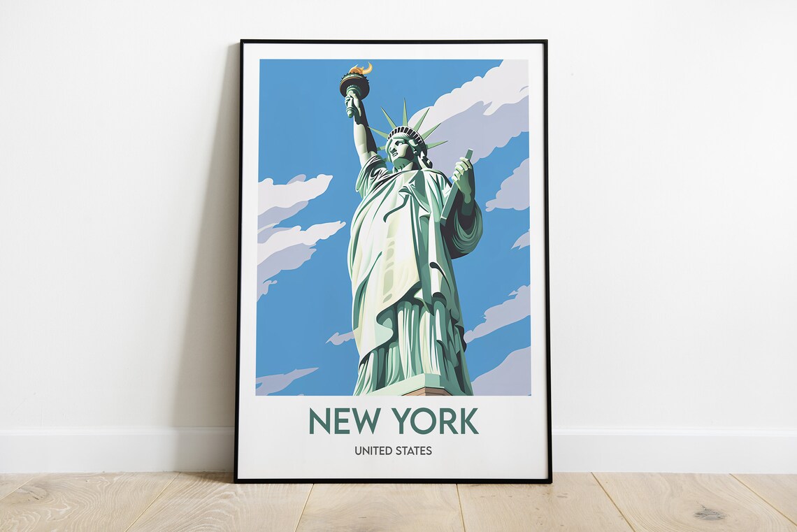 New York Statue of Liberty Blue Sky Minimalist Travel Poster