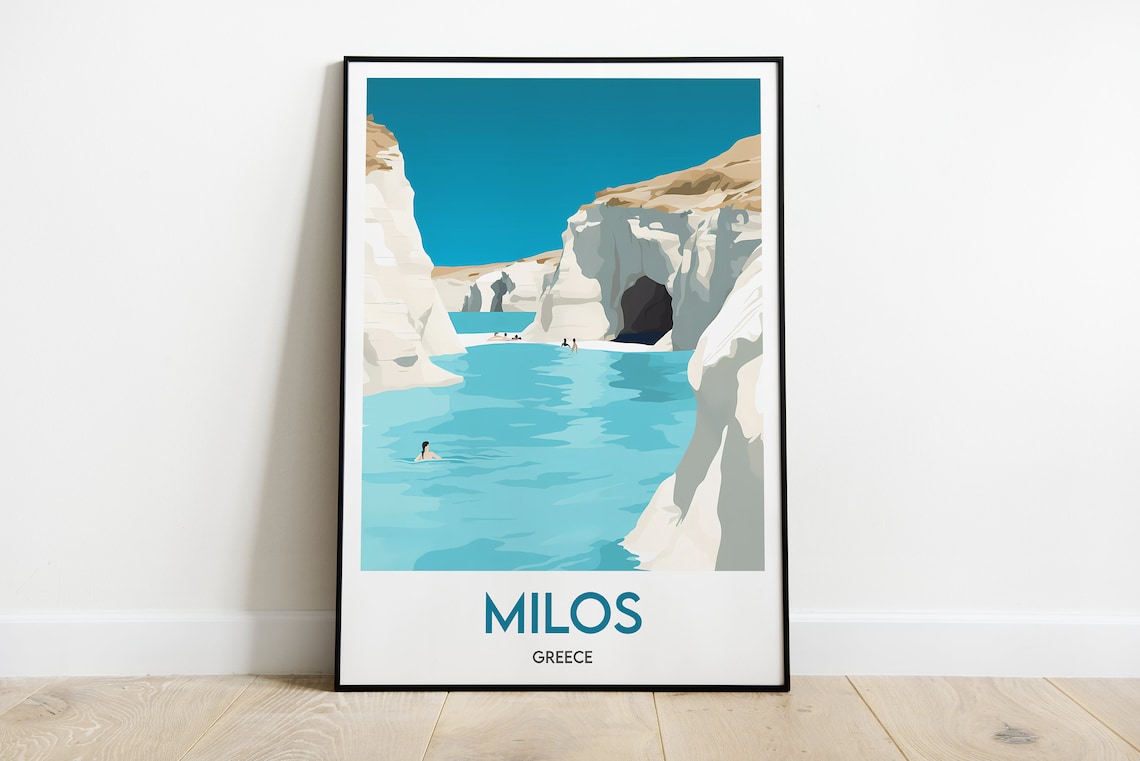 Milos Greece Travel Poster, Postcard Style Print