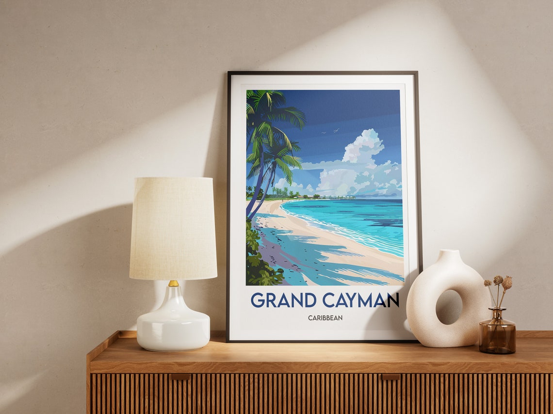 Grand Cayman Poster Caribbean Print Grand Cayman Frame Caribbean Postcard Illustration - Image 2