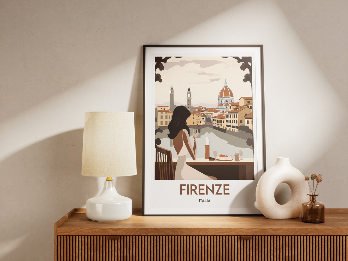 Firenze Italia Woman Overlooking Duomo Skyline Table Travel Poster - Image 2