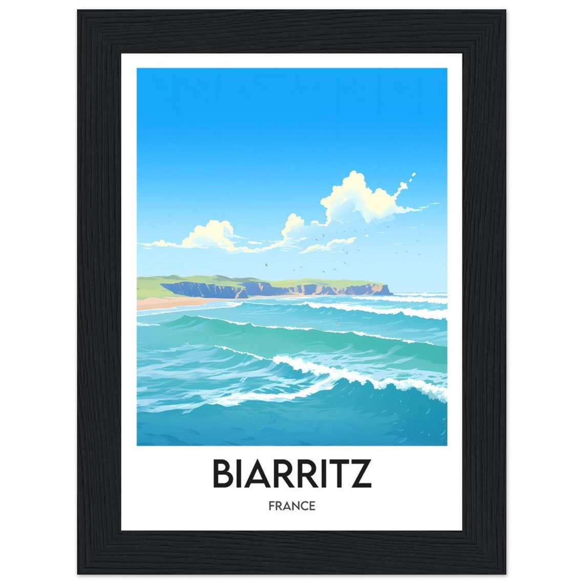 Biarritz France Atlantic Surf Waves Rocky Headland Beach Poster - Image 2