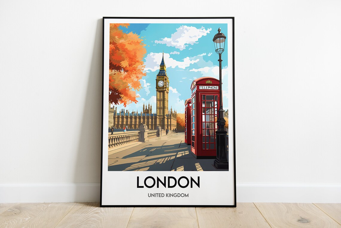 London Travel Poster, England Postcard Style