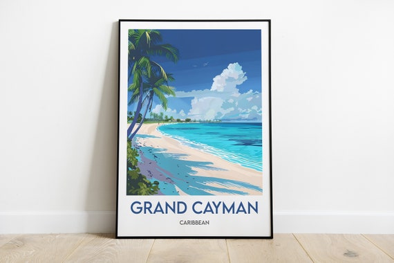 Grand Cayman Poster Caribbean Print Grand Cayman Frame Caribbean Postcard Illustration