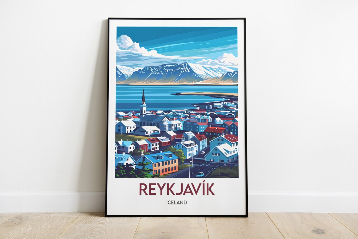 Reykjavik Colorful Houses Hallgrimskirkja Iceland Travel Poster