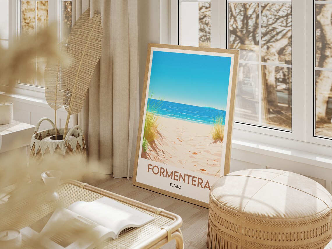 Formentera Spain Minimalist Sandy Beach Dune Grass Travel Poster - Image 2