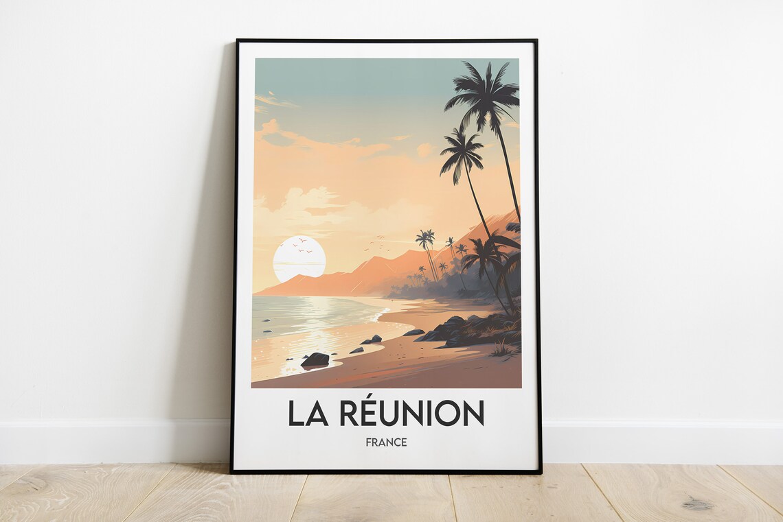 Reunion Island France Tropical Beach Travel Poster