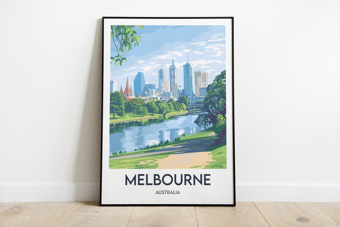 Melbourne Skyline Yarra River Parklands Australia Travel Poster