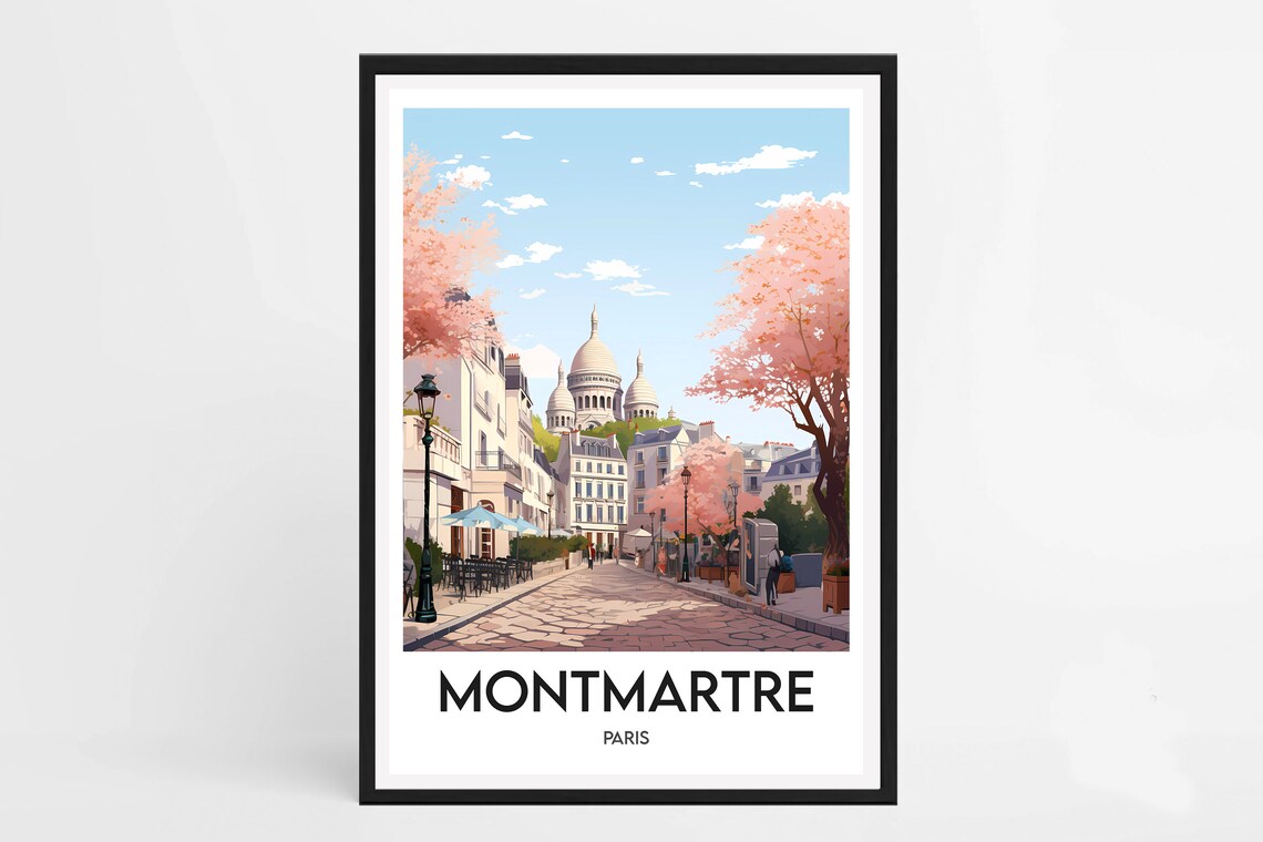 Montmartre Sacre Coeur Cherry Blossom Street Paris Poster Art - Image 2