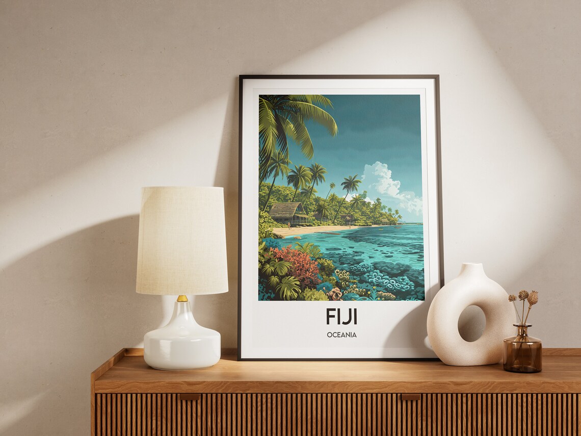 Fiji Oceania Travel Poster, Paradise Islands Illustration - Image 2