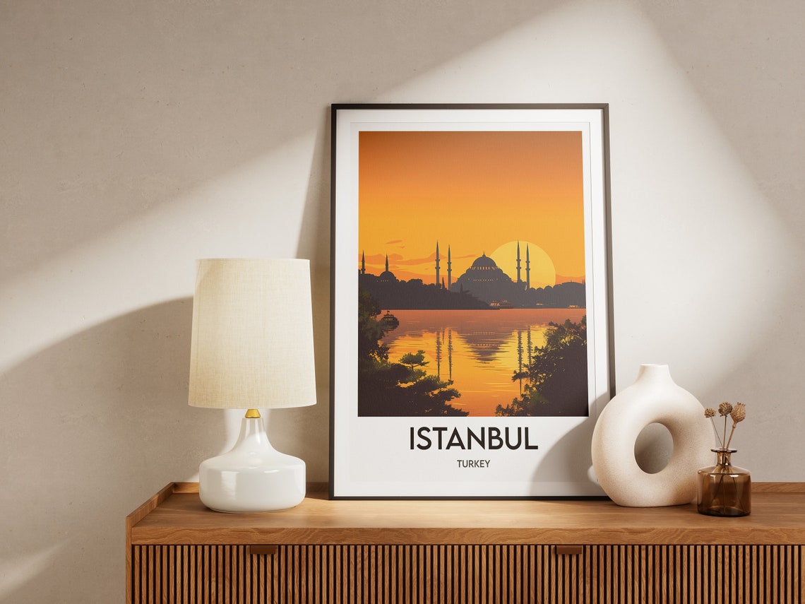 Istanbul Sunset Mosque Silhouette Bosphorus Turkey Travel Poster - Image 2