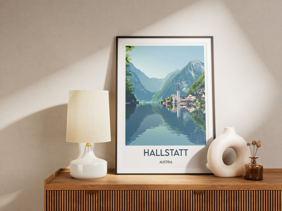 Hallstatt Lakeside Village Mountain Reflection Austria Travel Poster - Image 2