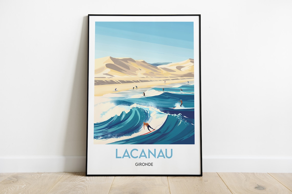 Lacanau Surf Illustration Art Print, Gironde