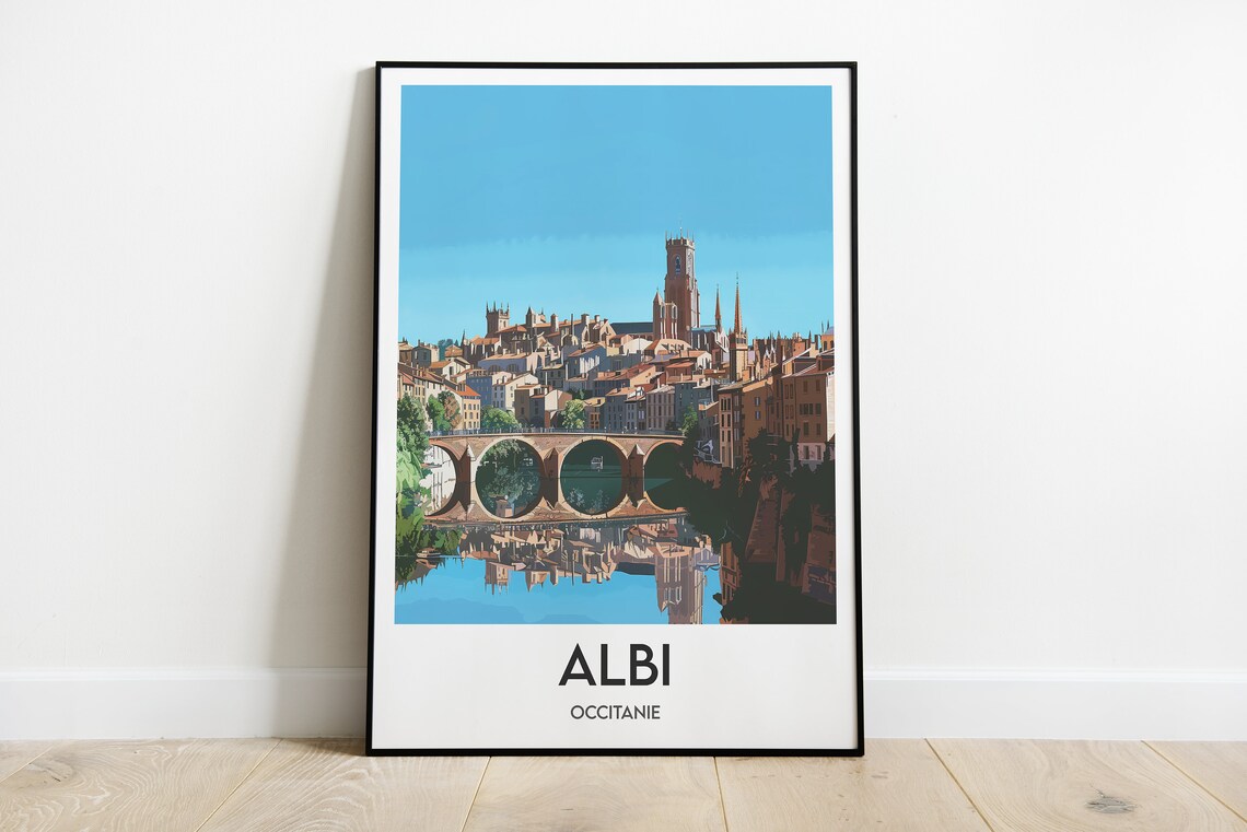 Albi Occitanie France River Bridge Cathedral View Travel Poster