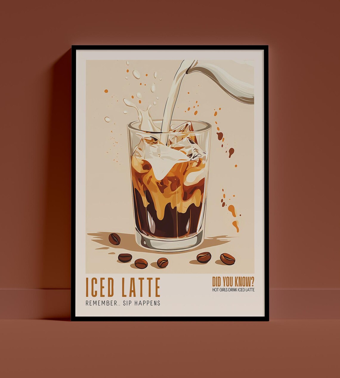 Iced Latte Poster Print, Coffee Lover Kitchen Decor