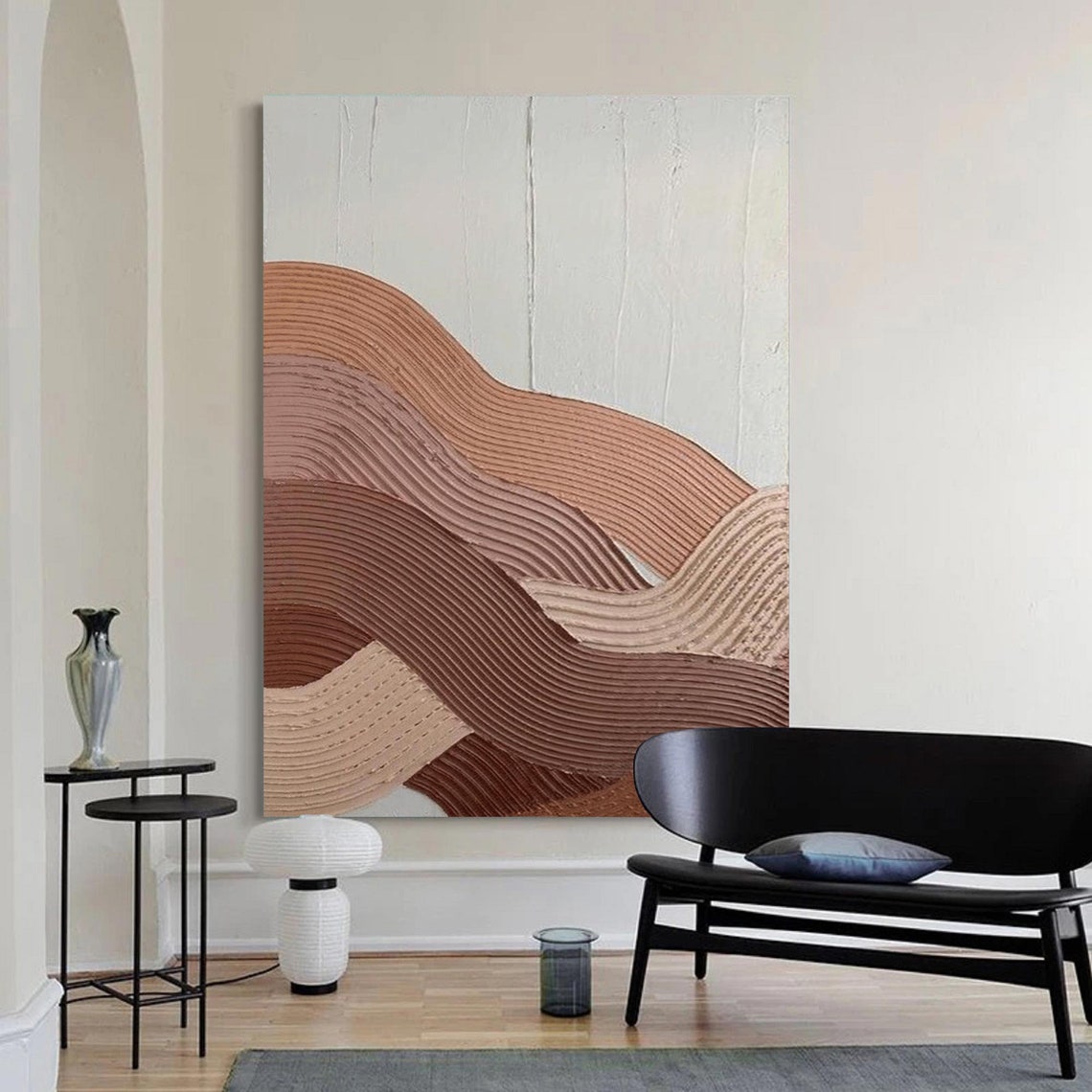 Earth Tone Textured Waves 3D Plaster Abstract Modern Art Poster - Image 2