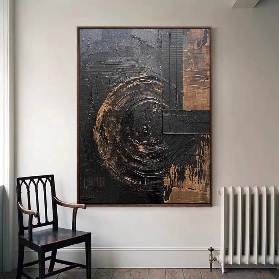 Black and Bronze Swirling Textured Large Abstract Artwork Poster - Image 3