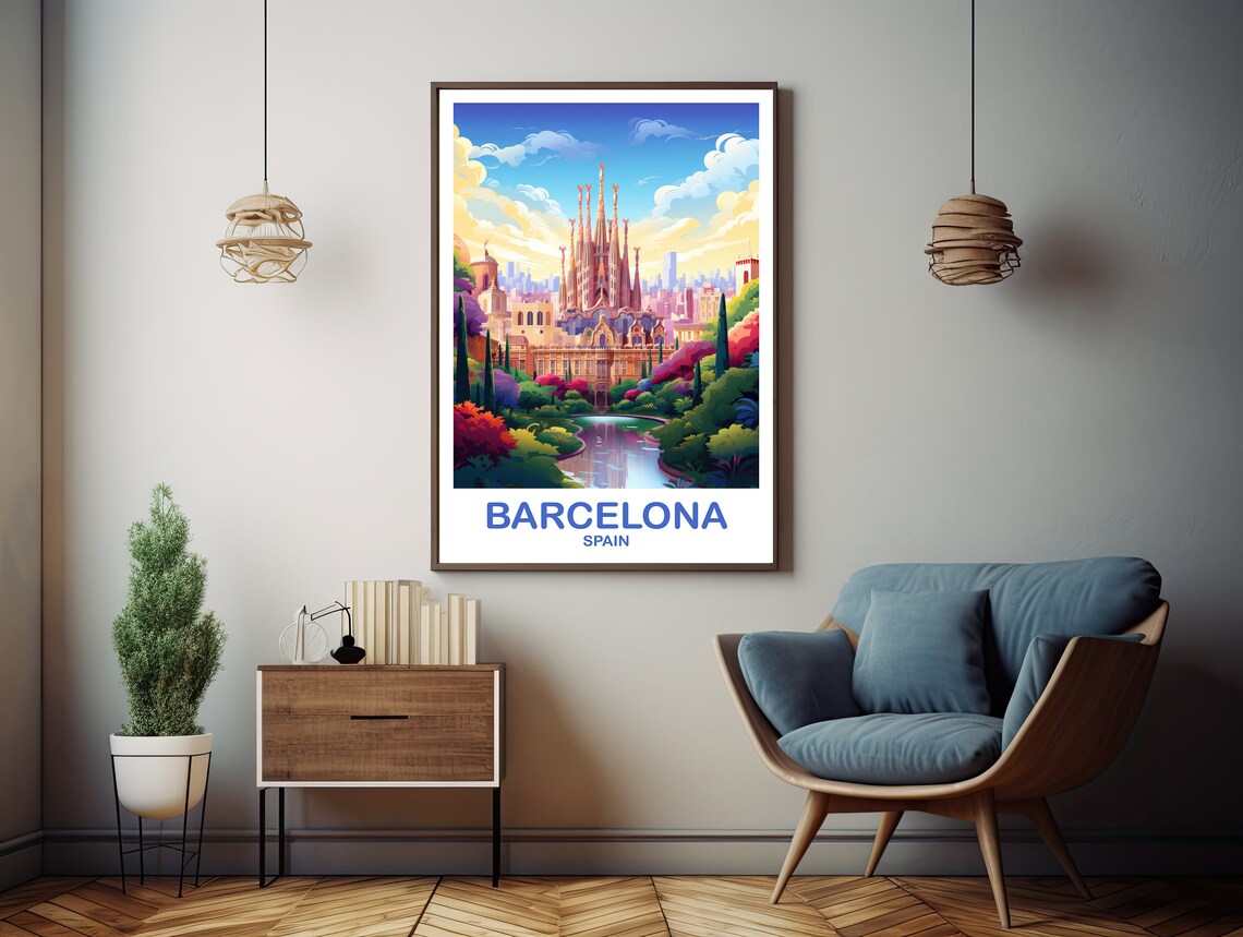 Barcelona Spain Sagrada Familia Garden View Travel Art Poster - Image 3