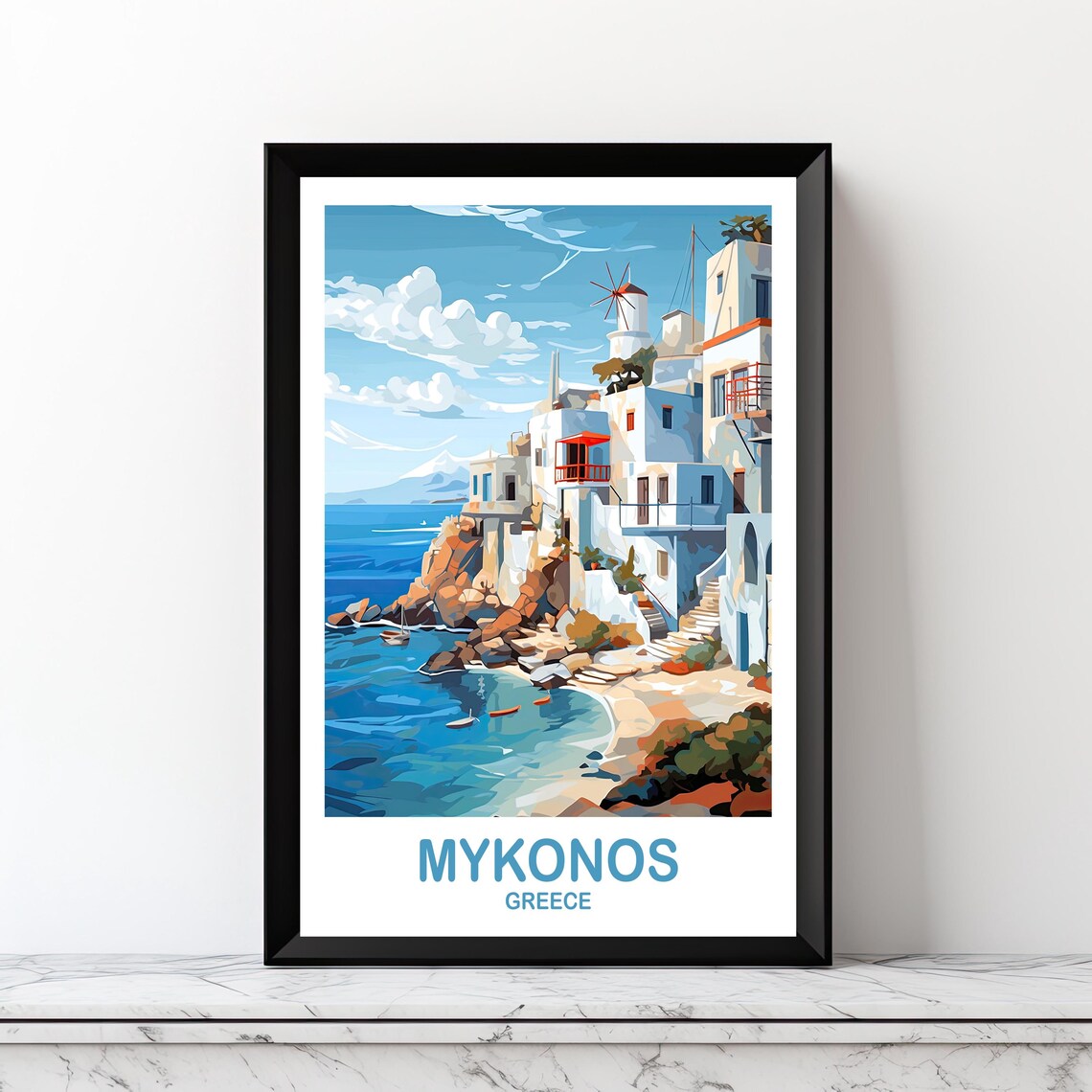 Mykonos Greece Travel Poster, Europe Wall Decor