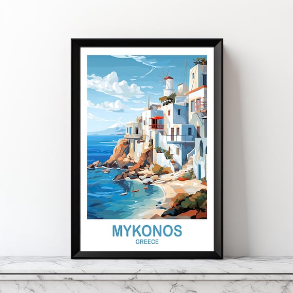 Mykonos Greece Travel Poster, Europe Wall Decor
