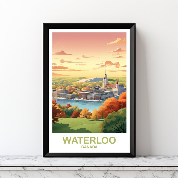 Waterloo Canada Autumn Riverside Church Town Fall Landscape Poster