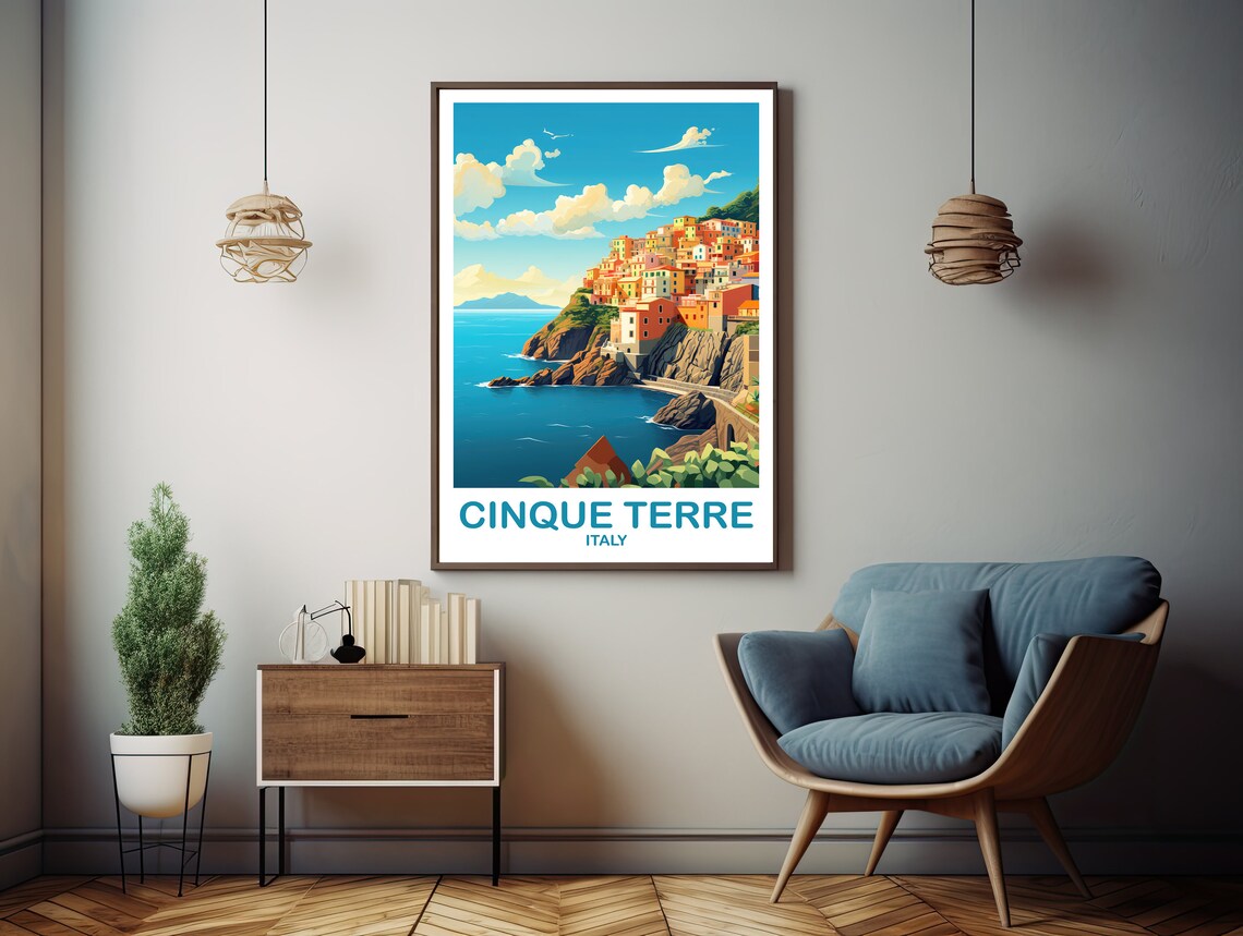Cinque Terre Italy Colorful Cliff Village Sea View Travel Art Poster - Image 2