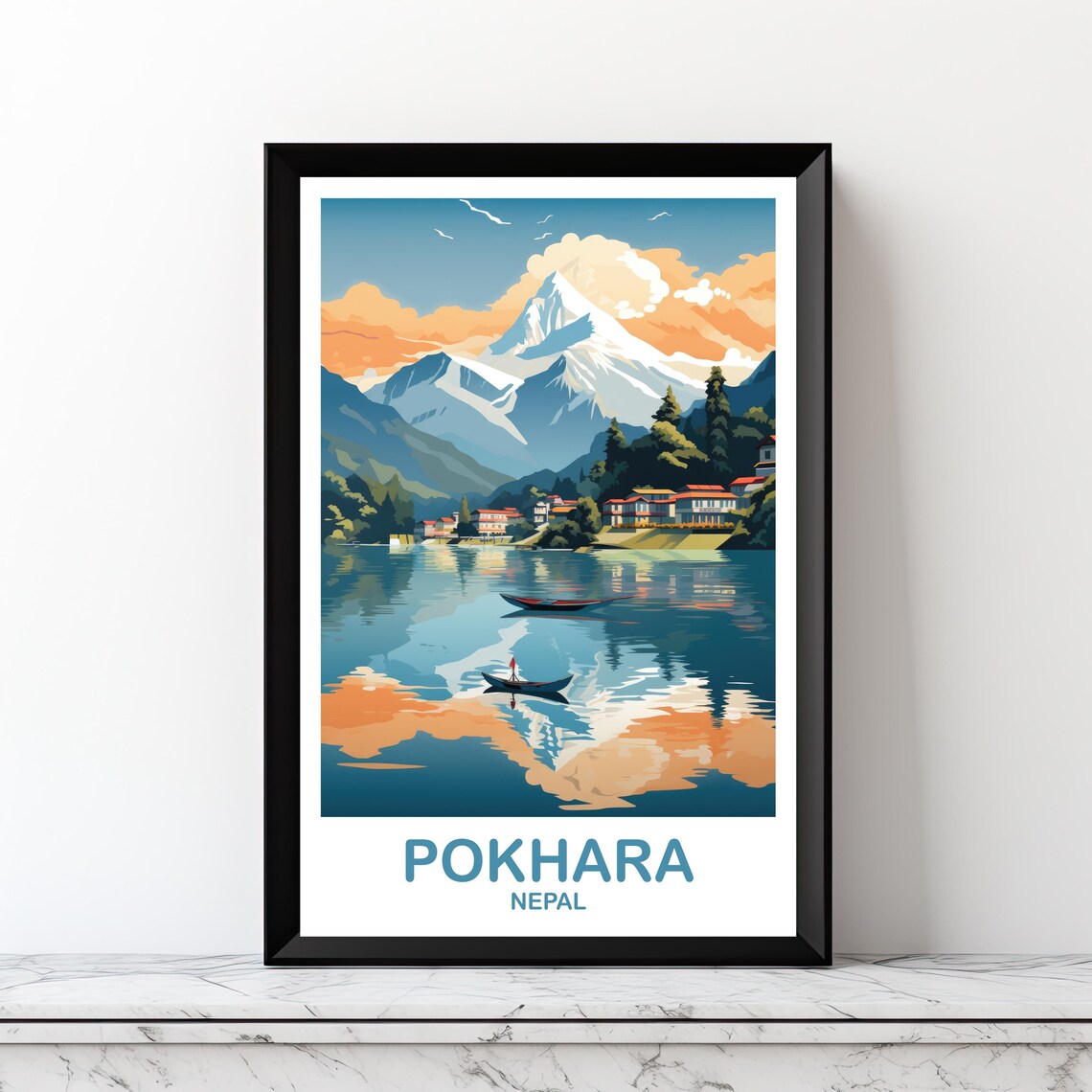 Pokhara Nepal Skyline Travel Poster
