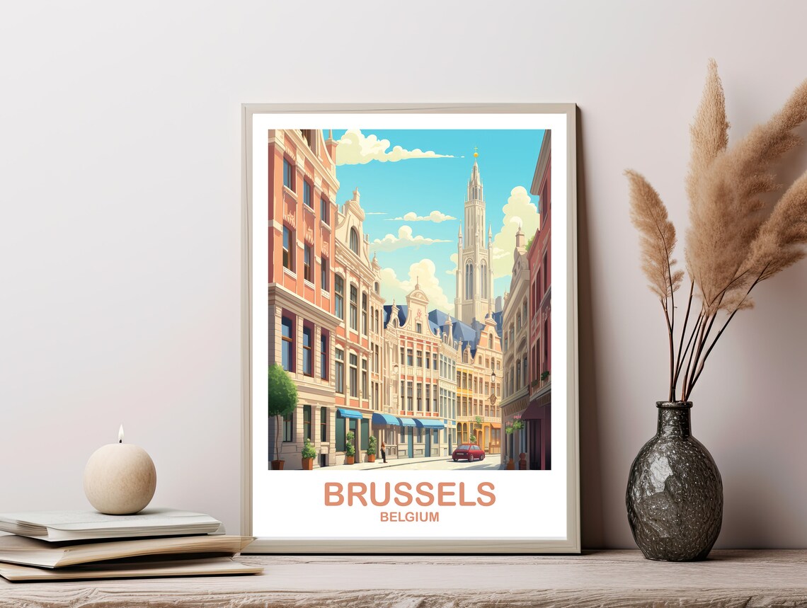 Brussels Belgium Historic Street Vintage Style Travel Art Poster - Image 2