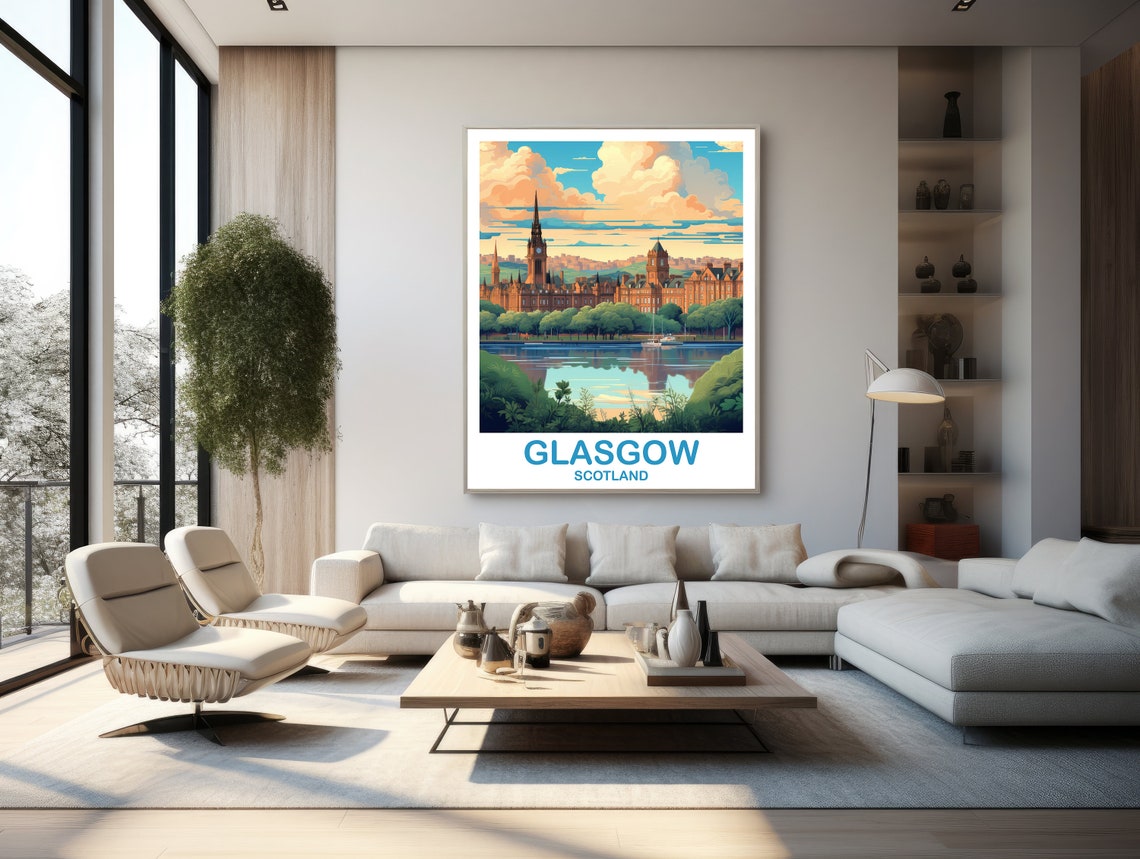 Glasgow Travel Poster Art Glasgow Travel Art Scotland Wall Art Glasgow Scotland Travel Poster Art Travel Wall Art T2euscgl3 - Image 3