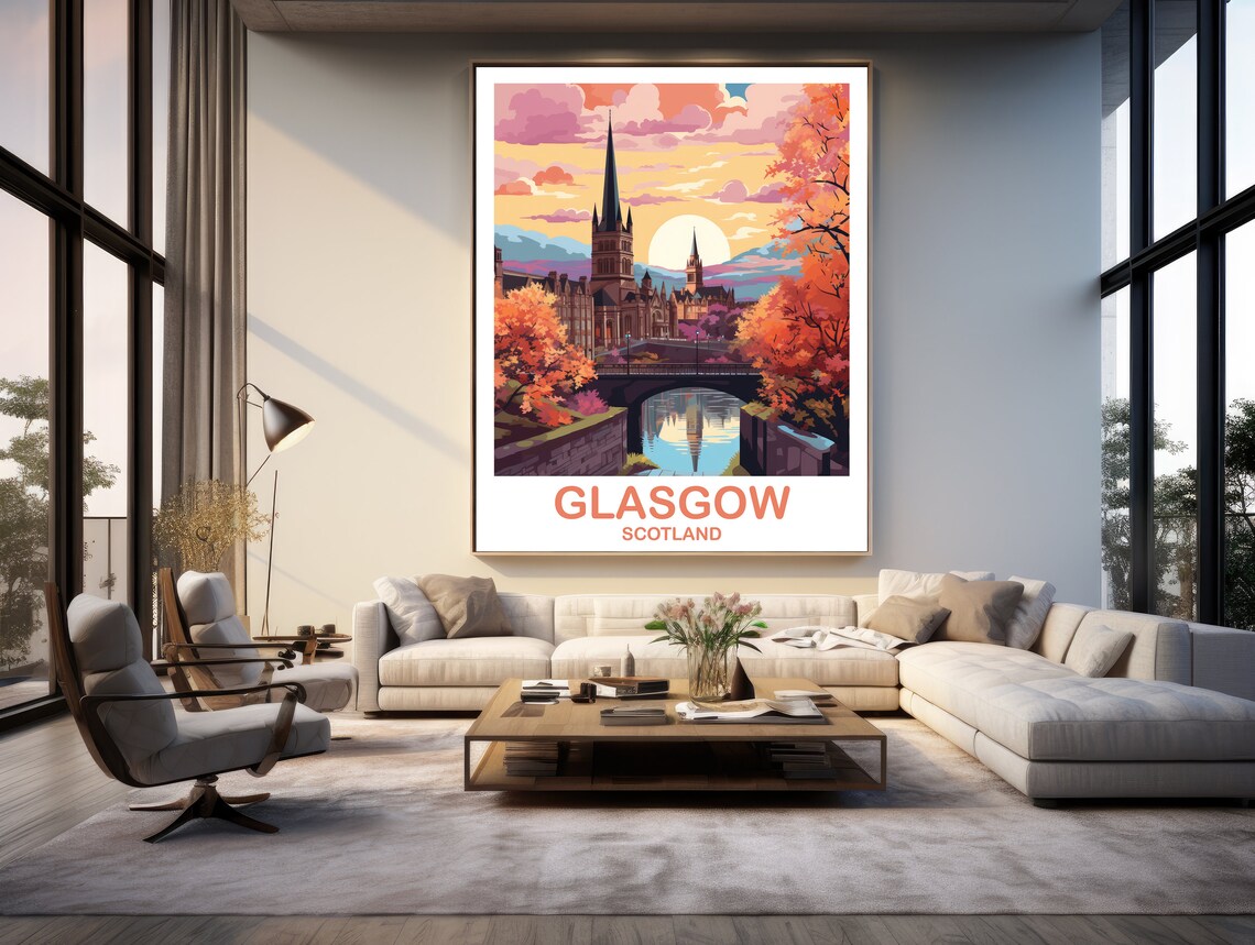 Glasgow Scotland Cathedral Sunset Autumn Canal Travel Poster - Image 3