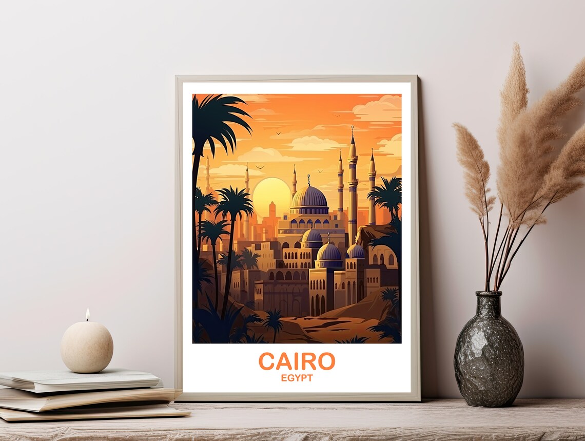 Cairo Egypt Sunset Dome Silhouette Minaret City Travel Art Poster - Image 3