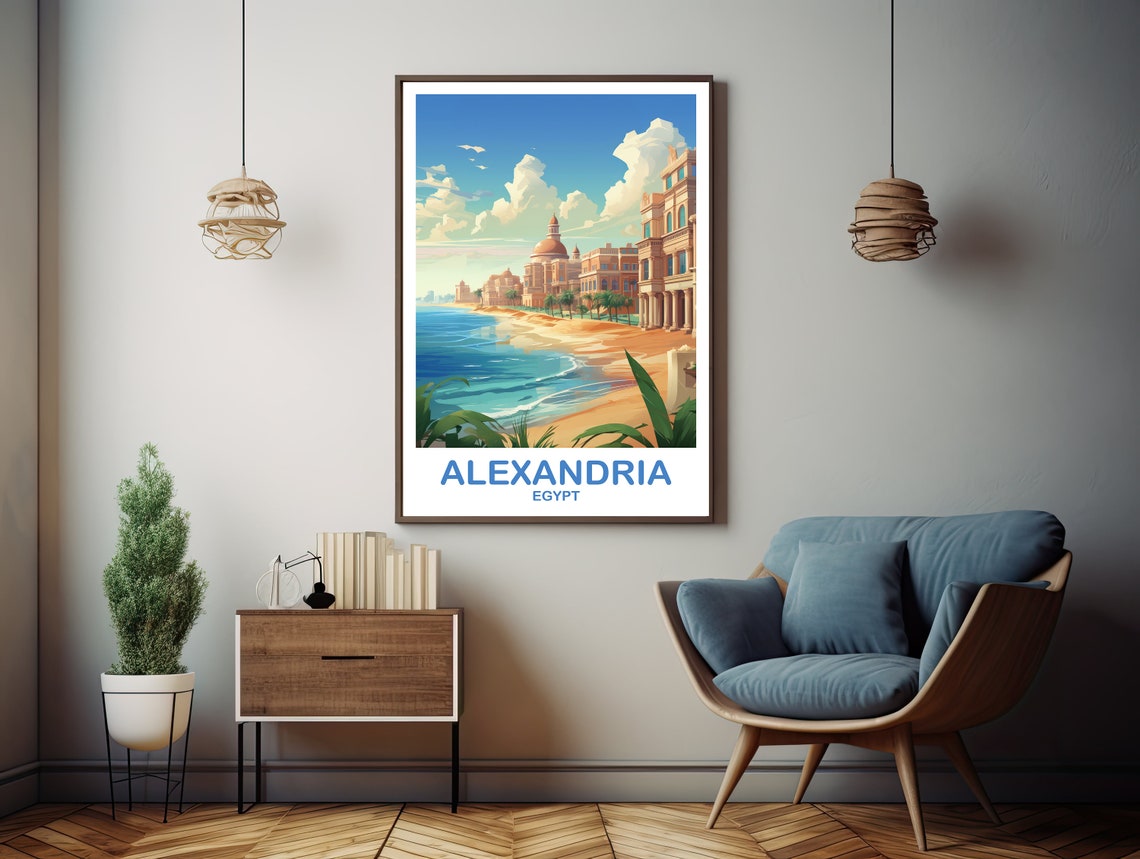 Alexandria Egypt Seaside Dome Buildings Sunny Day Travel Poster - Image 2